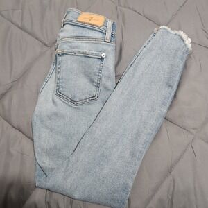 7 For All Mankind Jeans Women's 24x28 Mid Rise Ankle Skinny Light Wash